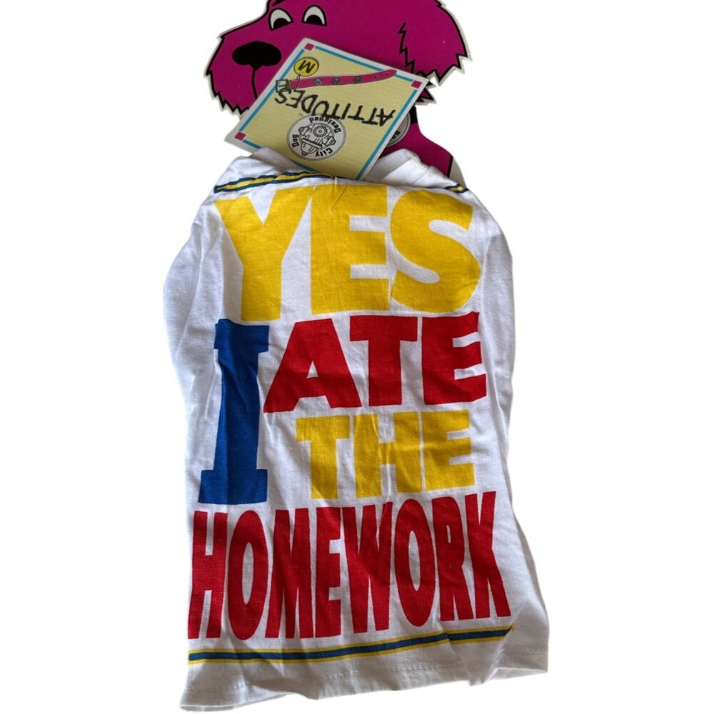 VINTAGE 1994 ATTITUDES "Ate Homework" Dog 100% Cotton T-Shirt Size M (READ) - Picture 1 of 12